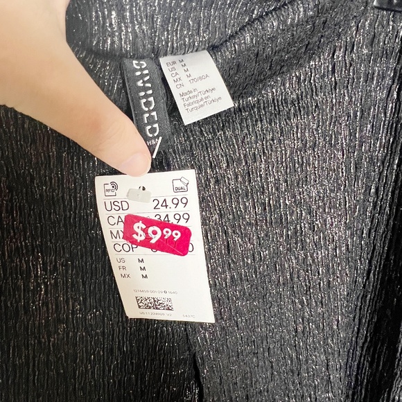 NWT H&M Black Metallic Pull on Pants with Lettuce Hem Size Medium NEW - Picture 5 of 5